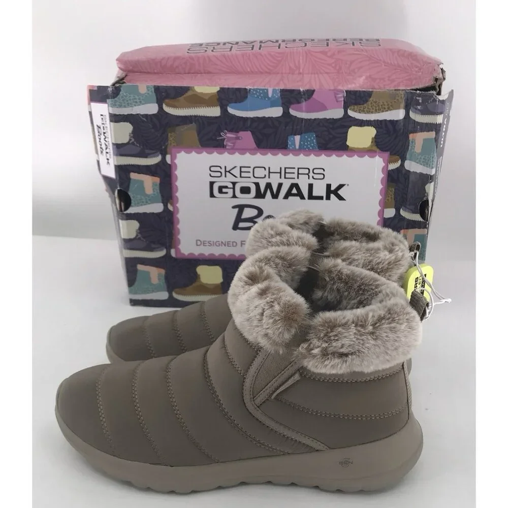 Skechers Womens Size 9 Boots Go Walk Air Cooled Goga Mat Taupe Walking Faux‎ Fur